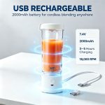 600ml Portable Electric Blender Cup, USB Rechargeable 10 Blades 304 Stainless Steel Juicer, Personal Smoothie Maker for Travel, Gym, CampingCompact wireless portable blender equipped with 10 stainless steel blades, 18000RPM high speed motor, 600ml large capacity. Make fresh fruit juice, smoothies and shakes in 20 seconds, ideal for home, office, camping and outdoor activities. - Image 7