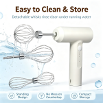 Wireless Electric Hand Mixer, 3 Speed USB Rechargeable Egg Beater with 2 Pcs 304 Stainless Steel Whisks, Standable Cordless Mini Mixer for Baking Baby Food Camping Dorm Home Use - Image 6