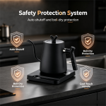 Temperature Control Gooseneck Electric Kettle, 1L 7 Temperature Levels 1000W Pour Over Coffee Tea Kettle with Dual Spout & Lid Options for Home Office Cafe Tea Room Use - Image 7